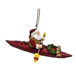 Cape Shore Christmas Ornament Santa Claus Kayak Kayaker Canoe Lake Nautical NEW